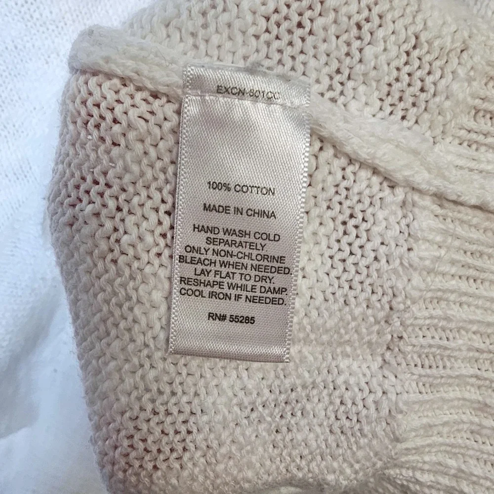 Express Sweater L Womens White Lace Up Shoulder Cotton Knit Cottagecore Coastal
